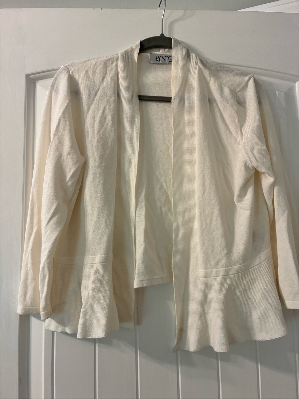 Kasper Open-Front Cream Knit sweater
